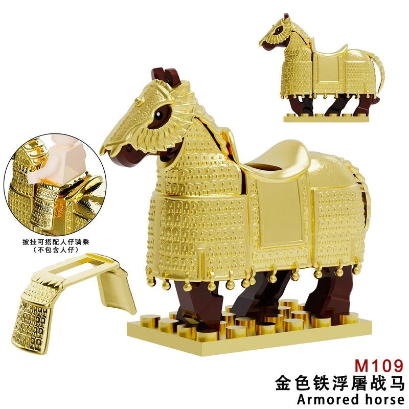 Medieval Roman Series M107 M108 M109 M112 Black Heavy Armored Iron Stupa War Horse Minifigures