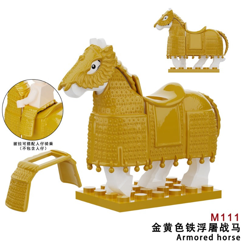 Medieval Roman Series M107 M108 M109 M112 Black Heavy Armored Iron Stupa War Horse Minifigures