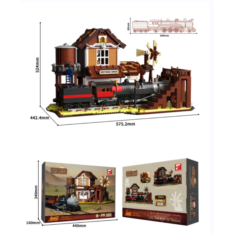 3885pcs 36001 WESTERN TRAIN STATION