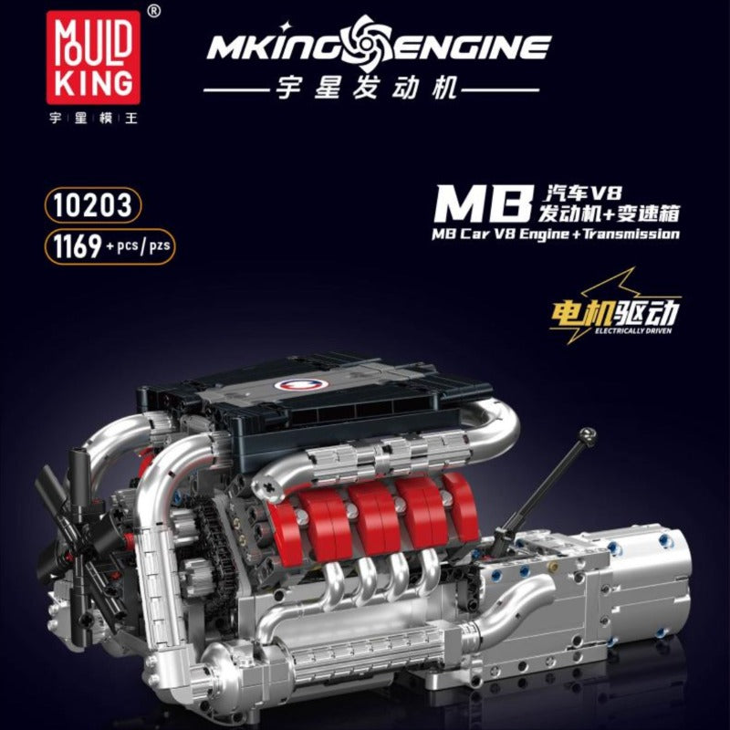 1169 pcs MouldKing 10203 MB Automobile V8 Engine Transmission