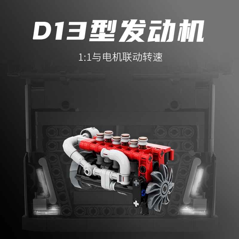 1653pcs Ubricks T001 FH three-axle heavy truck (Dynamic version)