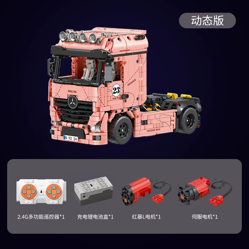 1296pcs JIESTAR JJ9224 Semi Truck Tractor – Pink Pig – Joy Bricks