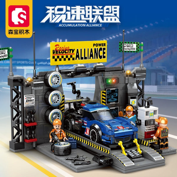 665 pcs SEMBO 714809 Racing track supply point scene – Joy Bricks