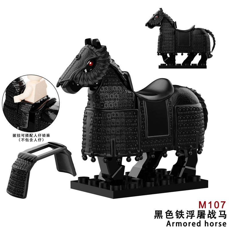 Medieval Roman Series M107 M108 M109 M112 Black Heavy Armored Iron Stupa War Horse Minifigures