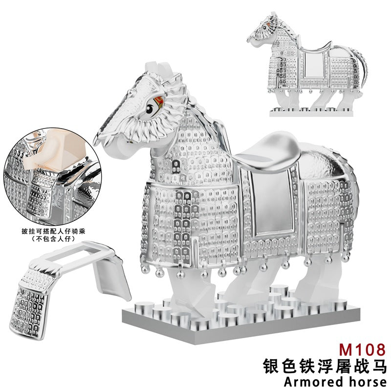 Medieval Roman Series M107 M108 M109 M112 Black Heavy Armored Iron Stupa War Horse Minifigures
