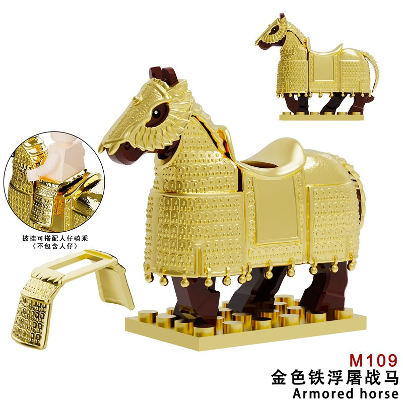 Medieval Roman Series M107 M108 M109 M112 Black Heavy Armored Iron Stupa War Horse Minifigures