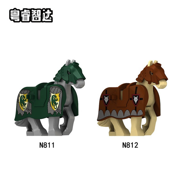 N811-812 Medieval Castle Green Dragon Wolf Knight War Horse