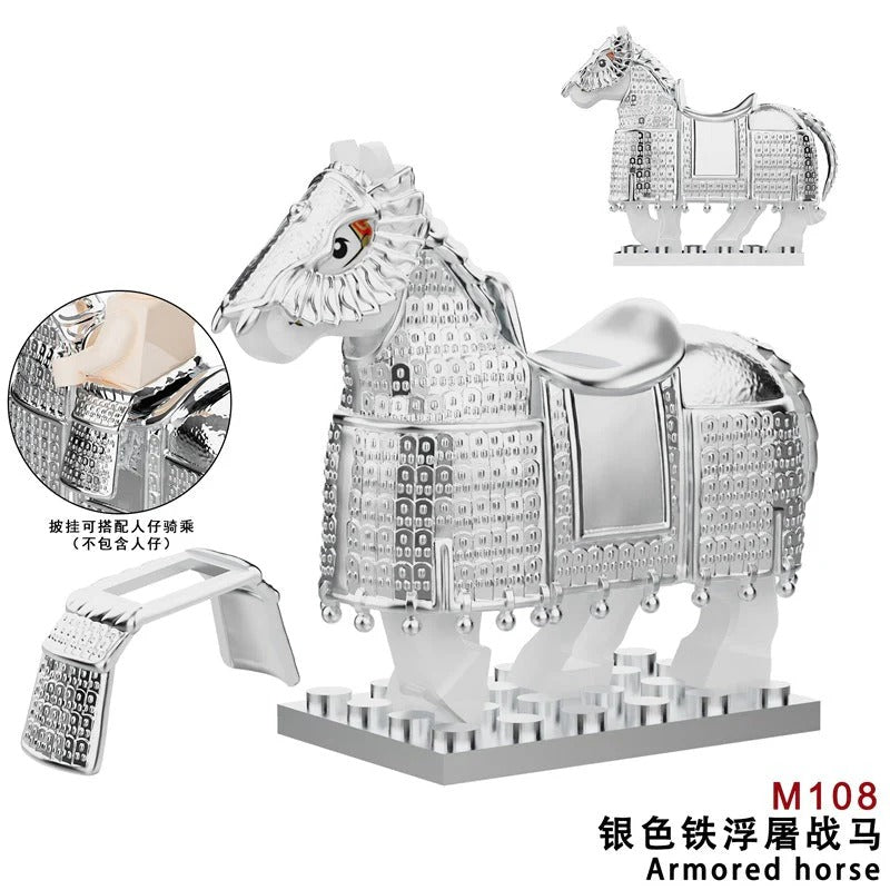 Medieval Roman Series M107 M108 M109 M112 Black Heavy Armored Iron Stupa War Horse Minifigures