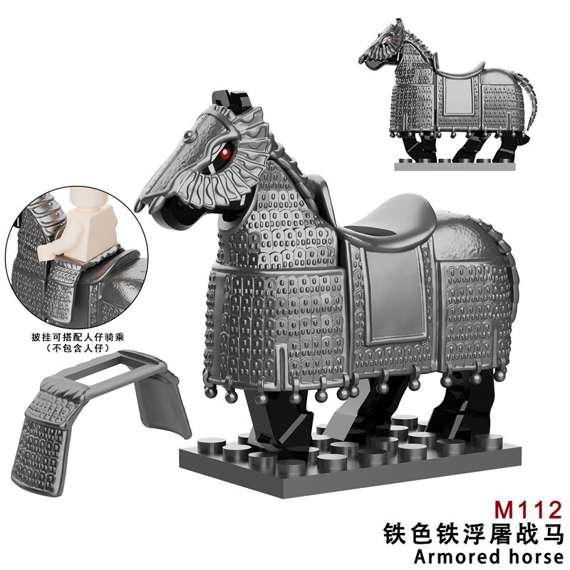 Medieval Roman Series M107 M108 M109 M112 Black Heavy Armored Iron Stupa War Horse Minifigures