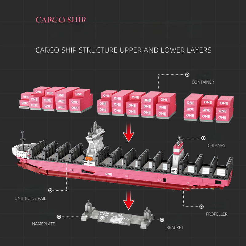 1446pcs JIESTAR  JJ9217 Pink freighter - one container ship