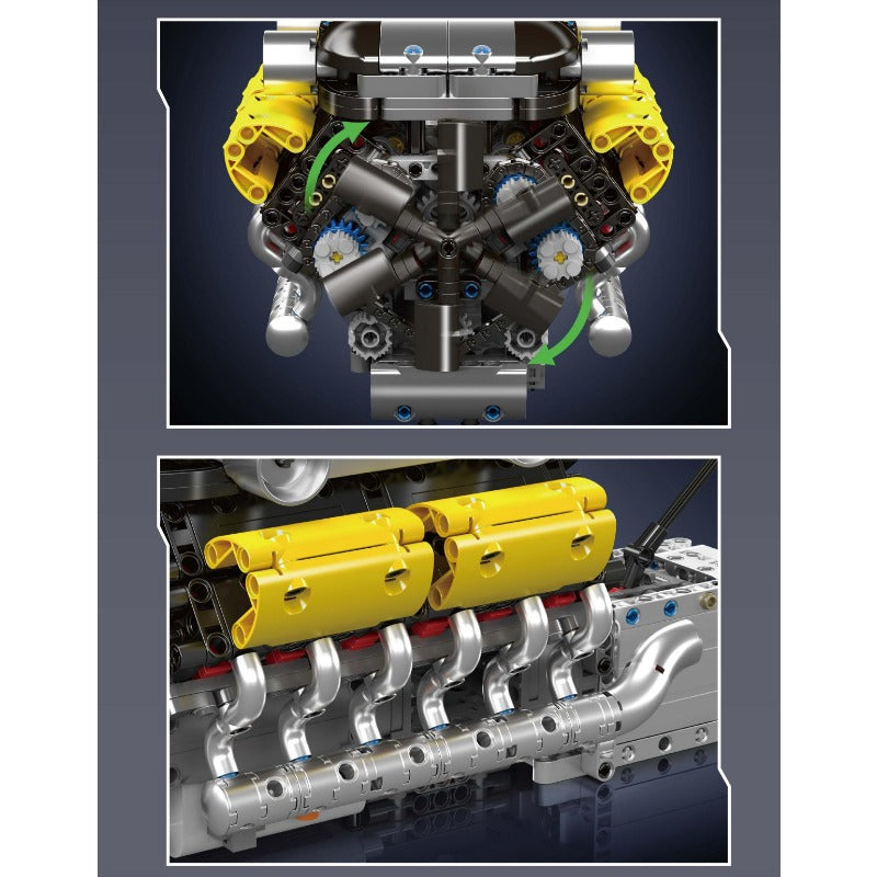 1260 pcs MouldKing 10202 Lambo Supercar V12 Engine + Transmission (motor drive)