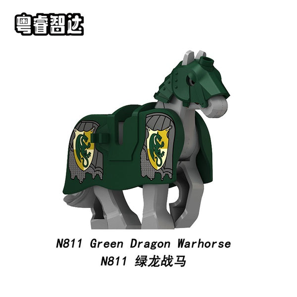 N811-812 Medieval Castle Green Dragon Wolf Knight War Horse