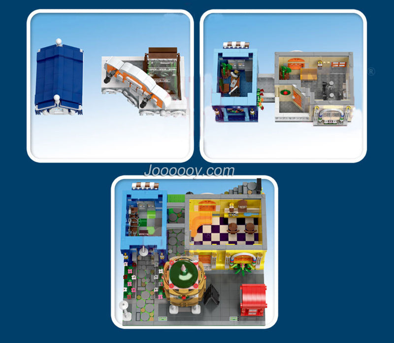 2267pcs MouldKing 16031 Barber Shop In Town with LED lights