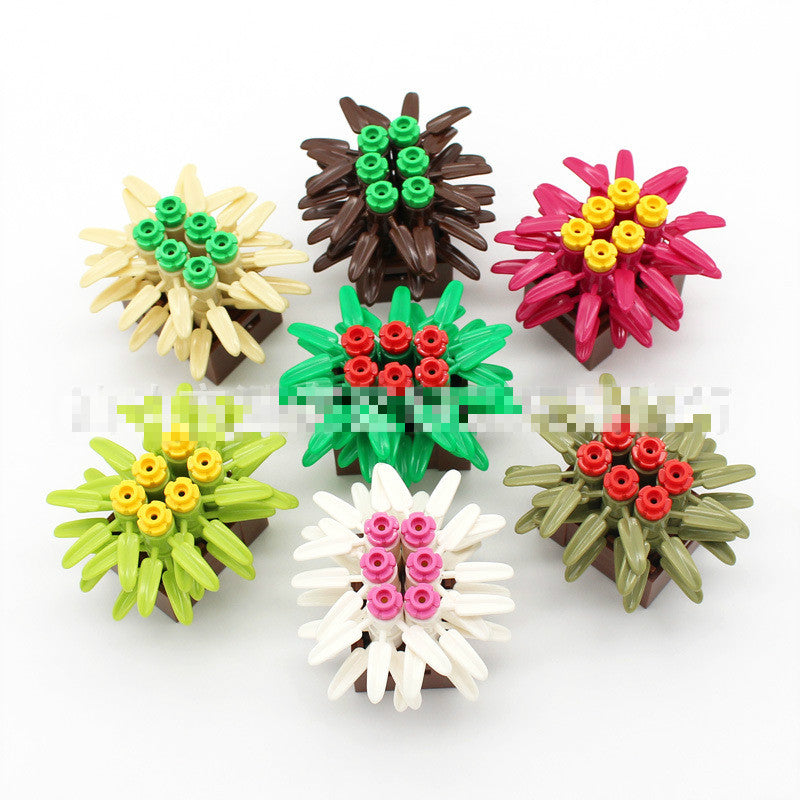 7pcs Potted Plant Grass Flower Garden Flowerpot MOC Bricks