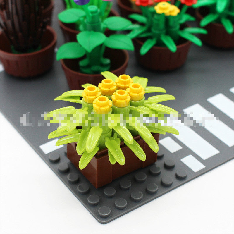 7pcs Potted Plant Grass Flower Garden Flowerpot MOC Bricks