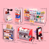 City streetscape furniture supermarket shelves coffee sewing machine camera lockers