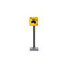 Urban traffic road signs, roadblocks, signals, street lights
