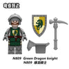 N809-810 Medieval series Green Dragon Knight Wolf Warrior minifigures