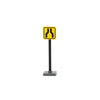 Urban traffic road signs, roadblocks, signals, street lights