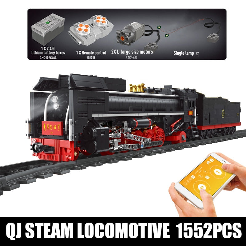 2160PCS Mould King12003 QJ Steam Locomotives
