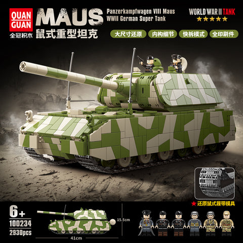 2930PCS QUANGUAN QG100234 Military Series German Maus Tracked Heavy Tank